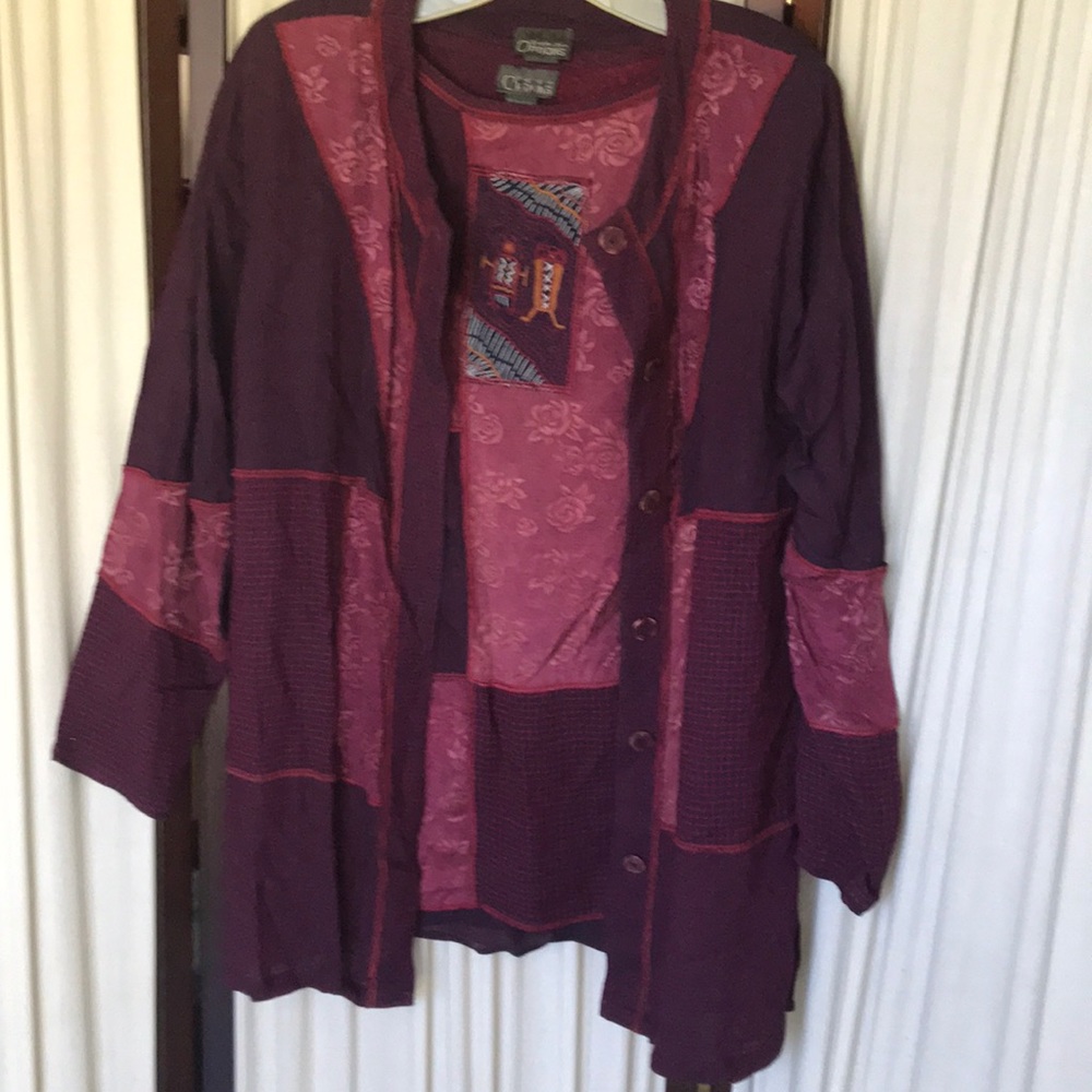Patch Work Boho Blouse Jacket Set Sz M - image 1